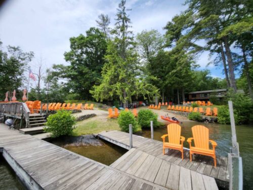 Adirondack chairs on docks